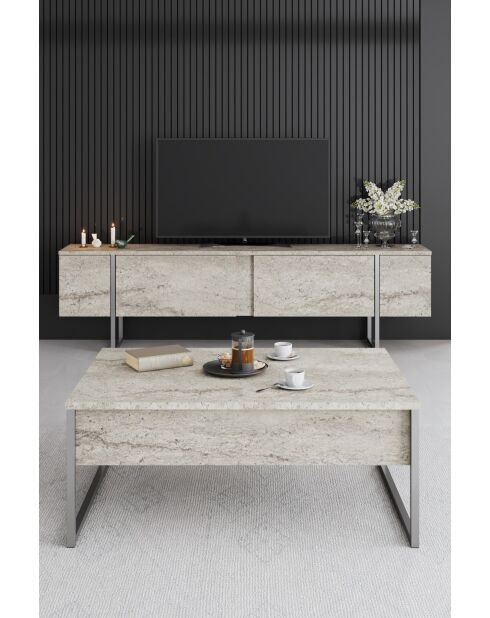 Luxe salontafel in travertijn/zilver - 90x60x40 cm