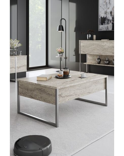 Luxe salontafel in travertijn/zilver - 90x60x40 cm
