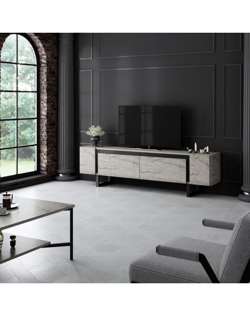 Yildiz Travertin/schwarzer TV-Ständer - 180x50x30 cm