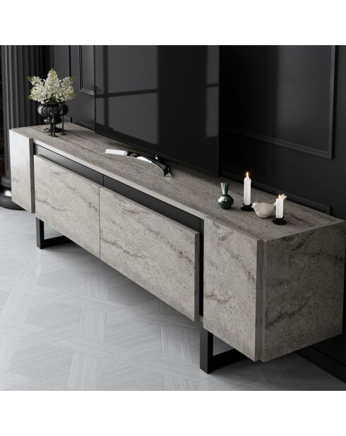 Yildiz Travertin/schwarzer TV-Ständer - 180x50x30 cm