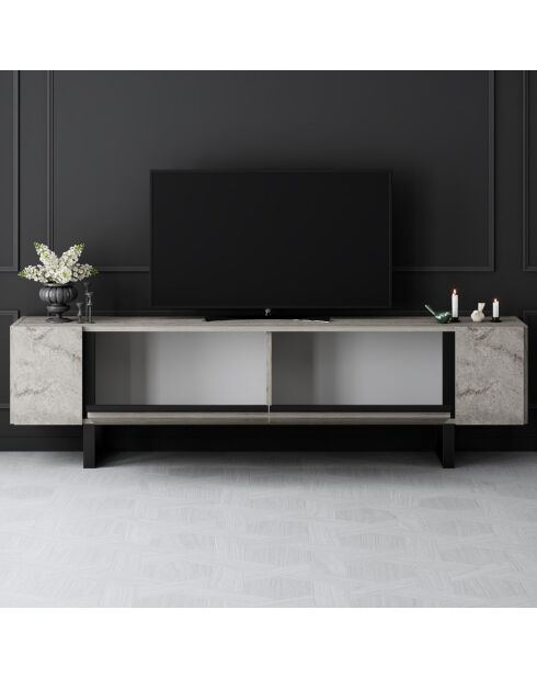Yildiz Travertin/schwarzer TV-Ständer - 180x50x30 cm