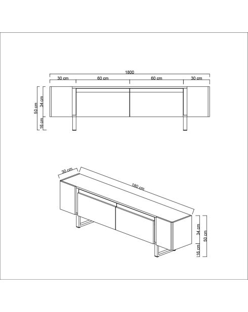 Yildiz travertijn/zwart tv-meubel - 180x50x30 cm