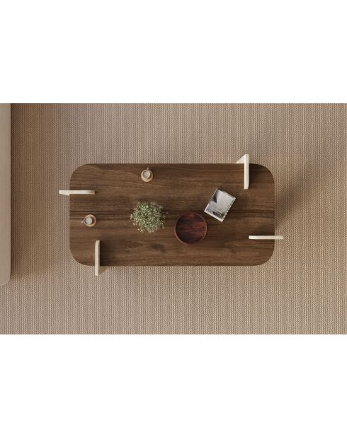 Leapiri Couchtisch aus Nussbaum/Travertin - 120x35x60 cm