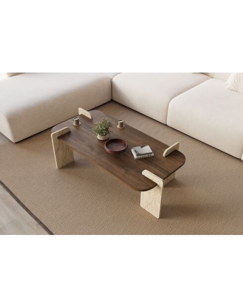 Leapiri Couchtisch aus Nussbaum/Travertin - 120x35x60 cm