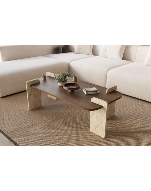 Leapiri Couchtisch aus Nussbaum/Travertin - 120x35x60 cm