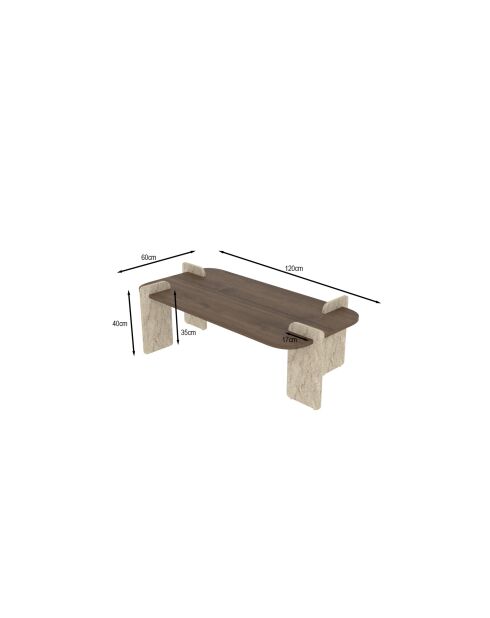 Leapiri Couchtisch aus Nussbaum/Travertin - 120x35x60 cm