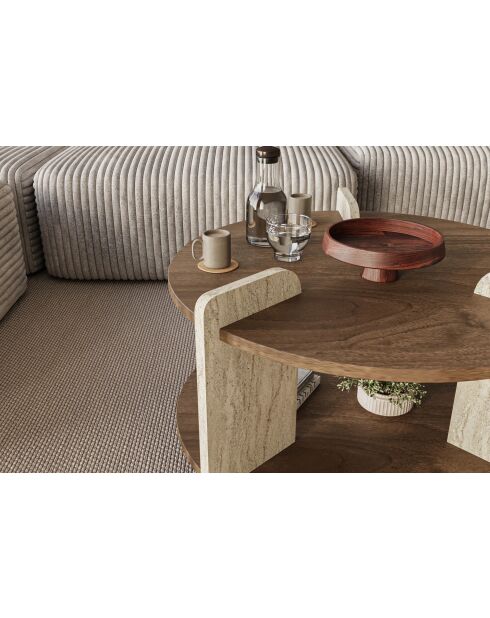 Tavolino Oalla in noce/travertino - 70x45x70 cm