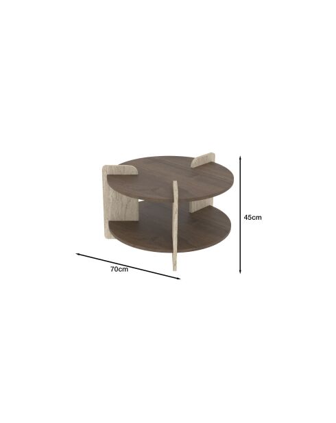 Tavolino Oalla in noce/travertino - 70x45x70 cm