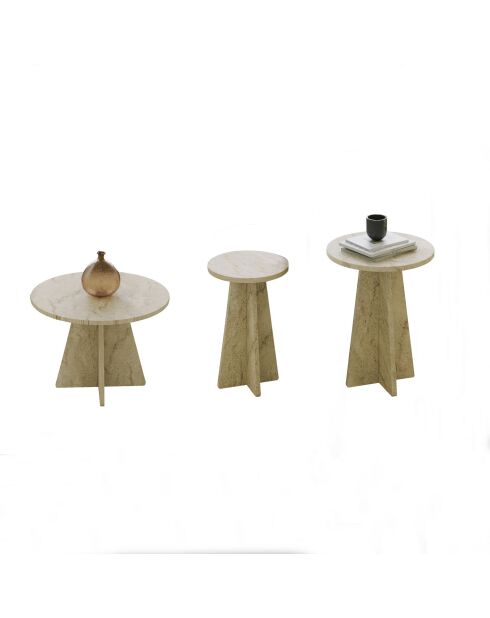 Set de 3 mesas de café Mushroom de color beige claro, 60 x 40 x 60 cm