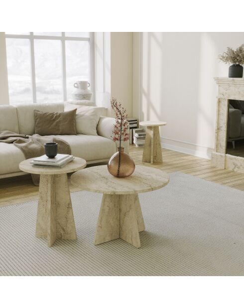 Set de 3 mesas de café Mushroom de color beige claro, 60 x 40 x 60 cm