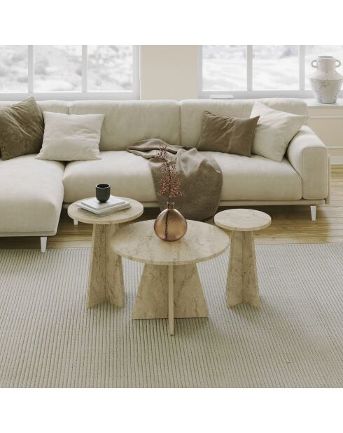 Set de 3 mesas de café Mushroom de color beige claro, 60 x 40 x 60 cm