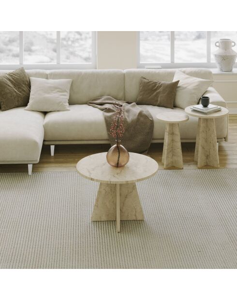 Set de 3 mesas de café Mushroom de color beige claro, 60 x 40 x 60 cm