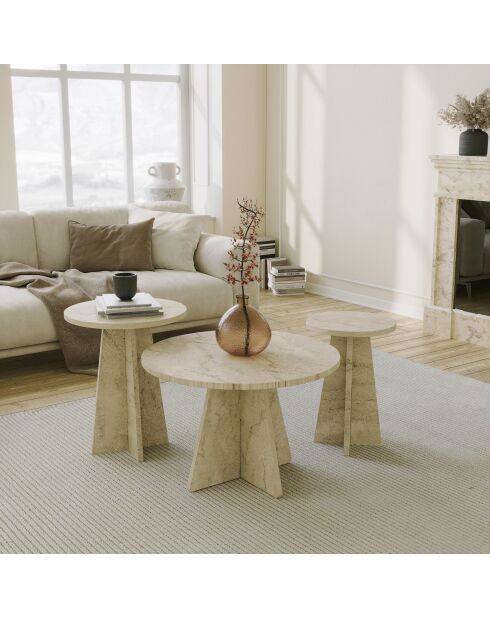 Set de 3 mesas de café Mushroom de color beige claro, 60 x 40 x 60 cm