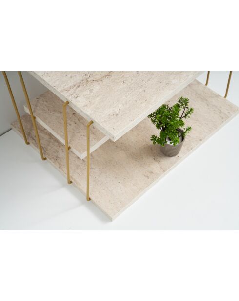 Mesa auxiliar Lifo en oro y travertino - 50x33x40 cm