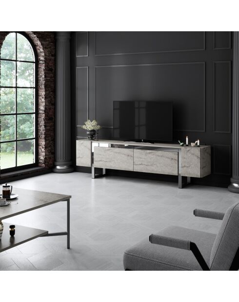 Yildiz travertijn/zilver tv-meubel - 180x50x30 cm