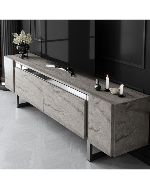 Yildiz travertijn/zilver tv-meubel - 180x50x30 cm