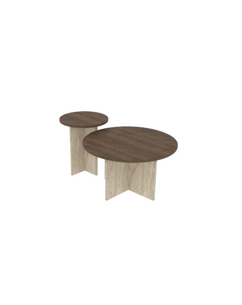 Ensemble de 2 tables basses Privé noyer/travertin - 70x40x70 cm