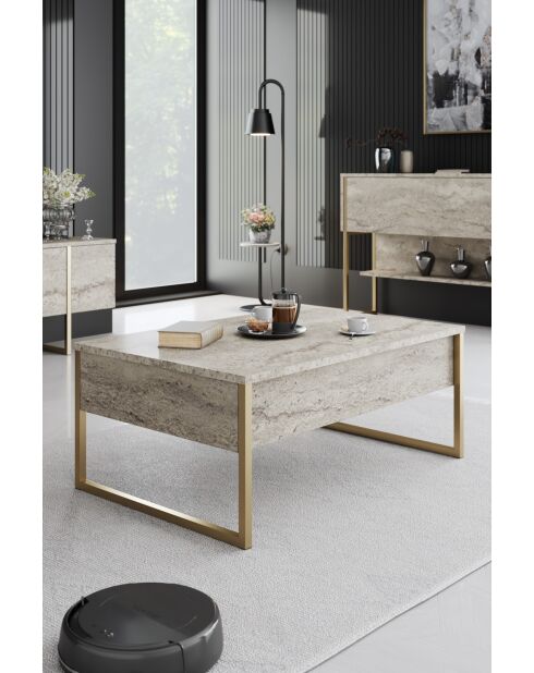 Luxe travertijn/gouden woonkamermeubelset - 180x30x47 cm