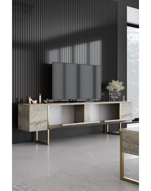 Luxe travertijn/gouden woonkamermeubelset - 180x30x47 cm