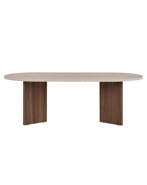Couchtisch aus Travertin-Sand/Nussbaum - 119x40x60 cm