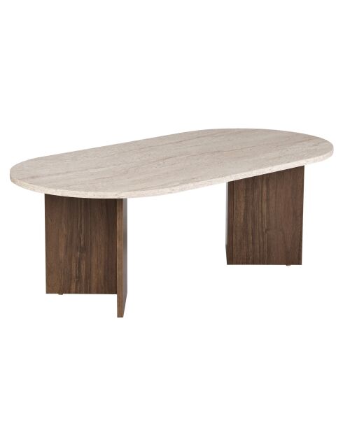 Couchtisch aus Travertin-Sand/Nussbaum - 119x40x60 cm