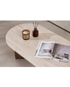 Salontafel van travertin zand/walnoot - 119x40x60 cm
