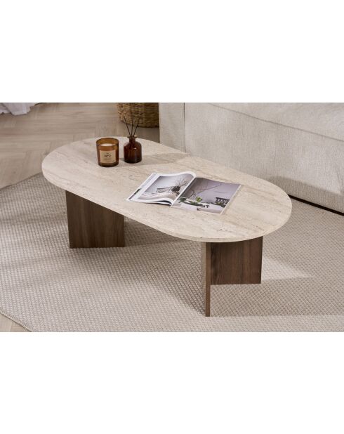 Salontafel van travertin zand/walnoot - 119x40x60 cm
