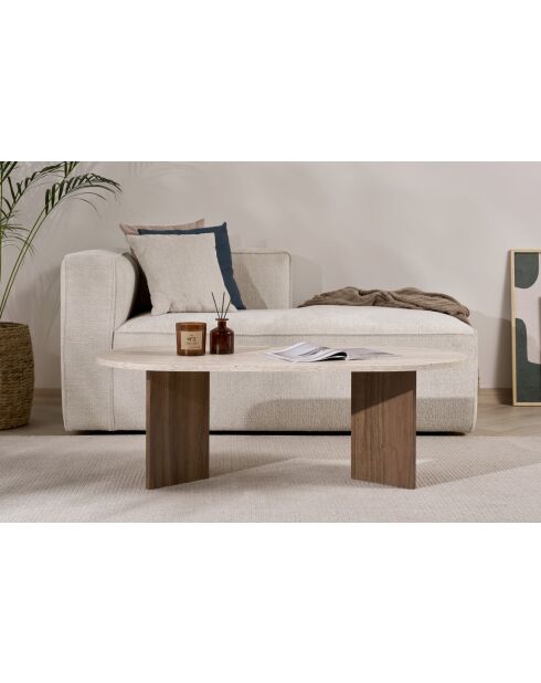 Salontafel van travertin zand/walnoot - 119x40x60 cm