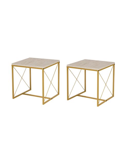 Set de 3 mesas de café Defne doradas/travertino - 100x52x50 cm