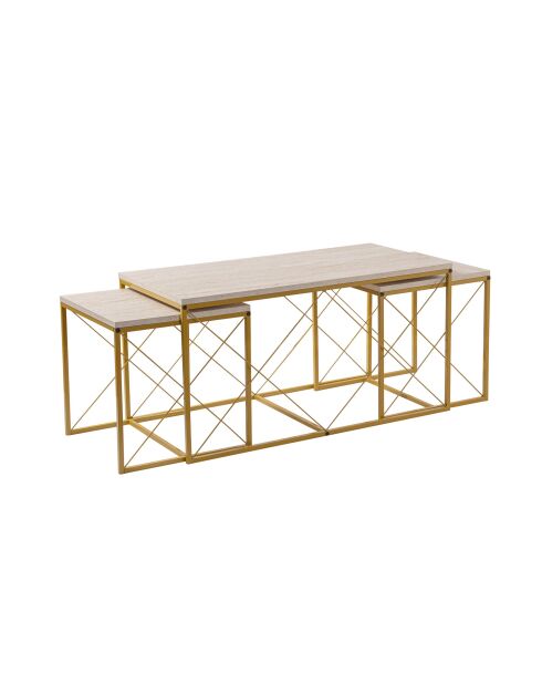 Set de 3 mesas de café Defne doradas/travertino - 100x52x50 cm