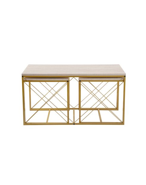 Set de 3 mesas de café Defne doradas/travertino - 100x52x50 cm