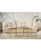 Set de 3 mesas de café Defne doradas/travertino - 100x52x50 cm