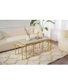 Set de 3 mesas de café Defne doradas/travertino - 100x52x50 cm