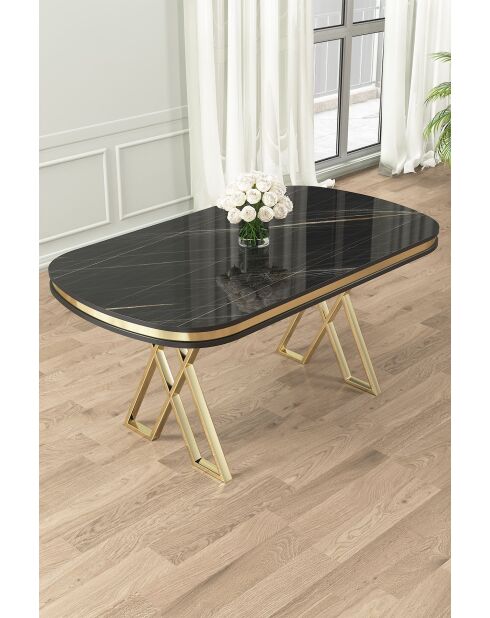 Zae Esstisch schwarz/goldener Marmor - 168x76x90 cm