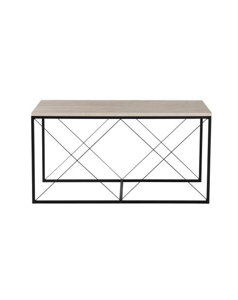 Set de 3 mesas de café Defne negro/travertino - 100x52x50 cm