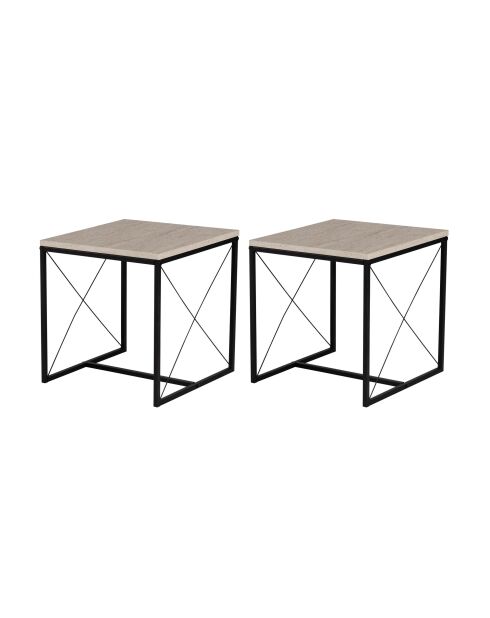 Set de 3 mesas de café Defne negro/travertino - 100x52x50 cm