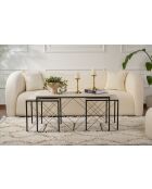 Set de 3 mesas de café Defne negro/travertino - 100x52x50 cm