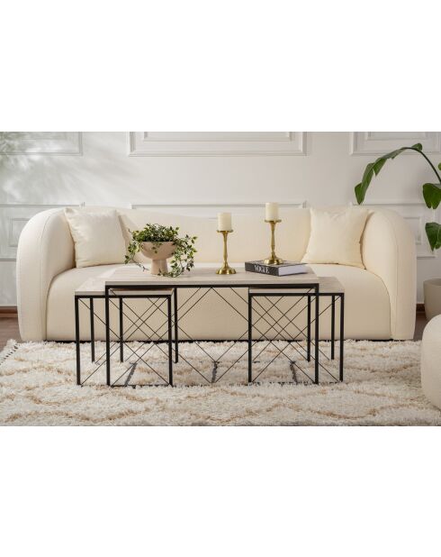 Set de 3 mesas de café Defne negro/travertino - 100x52x50 cm