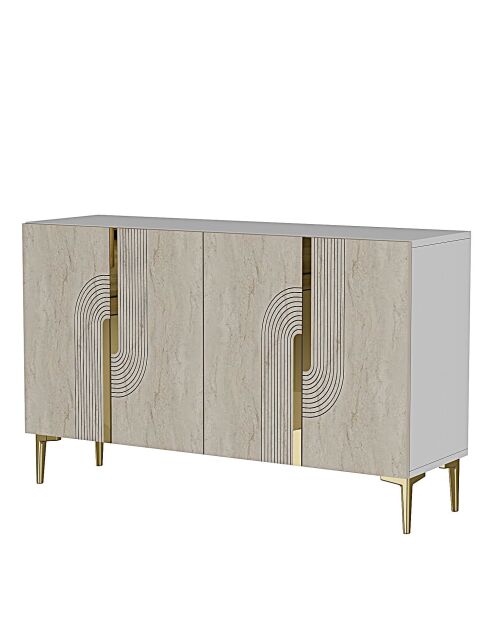 Meyra 120 Konsole weiß/travertin/gold - 120x75x32 cm