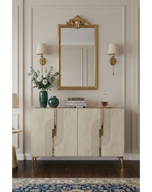 Meyra 120 Konsole weiß/travertin/gold - 120x75x32 cm