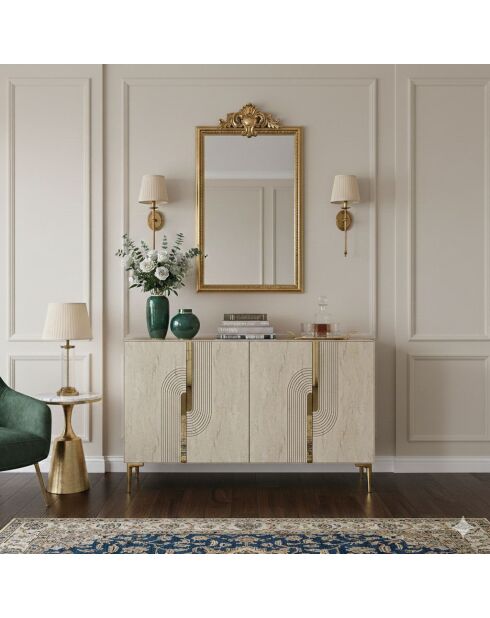Meyra 120 Konsole weiß/travertin/gold - 120x75x32 cm