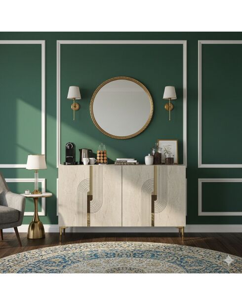 Meyra 120 Konsole weiß/travertin/gold - 120x75x32 cm