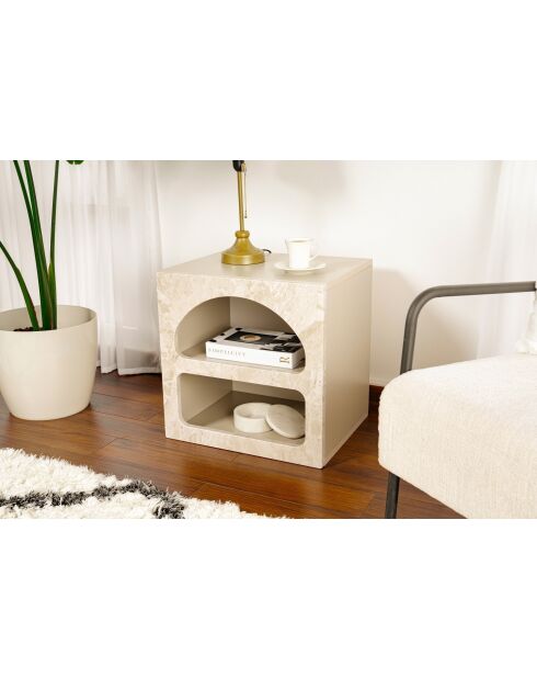 Mesita de noche de travertino Lorin - 50x50x40 cm