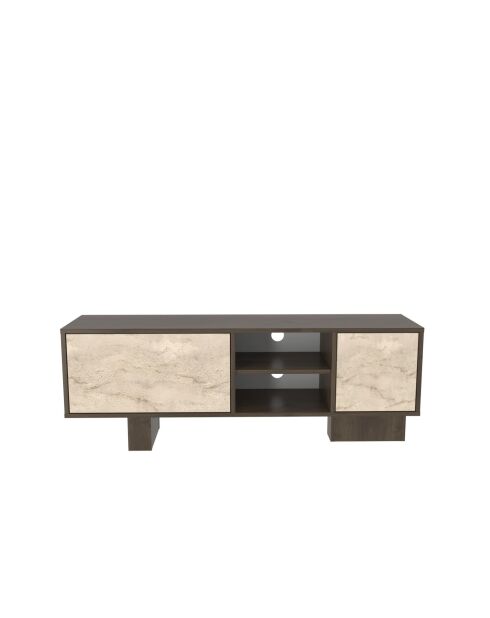 Meuble TV Monaco noyer/travertin - 150x54x35 cm