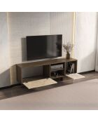 Meuble TV Monaco noyer/travertin - 150x54x35 cm