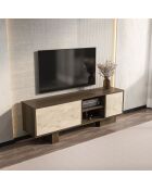 Meuble TV Monaco noyer/travertin - 150x54x35 cm