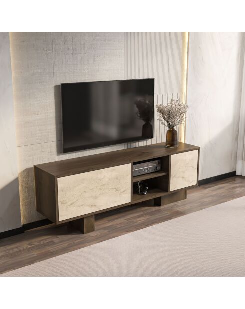 Meuble TV Monaco noyer/travertin - 150x54x35 cm