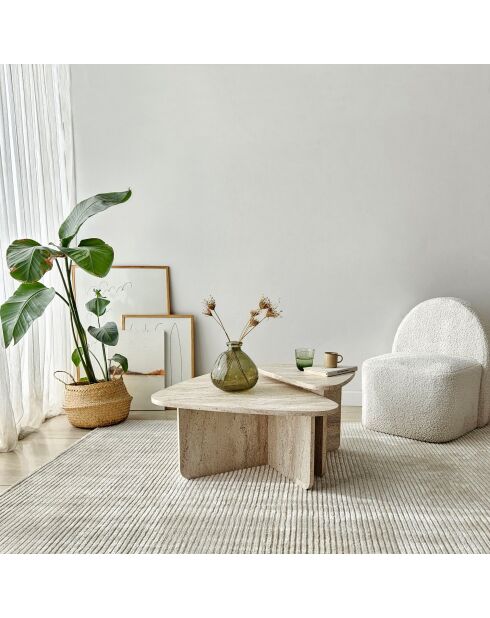 Set de 2 mesas de café Ballare de travertino, 90 x 35 x 60 cm