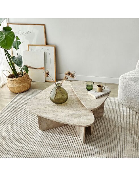 Set de 2 mesas de café Ballare de travertino, 90 x 35 x 60 cm