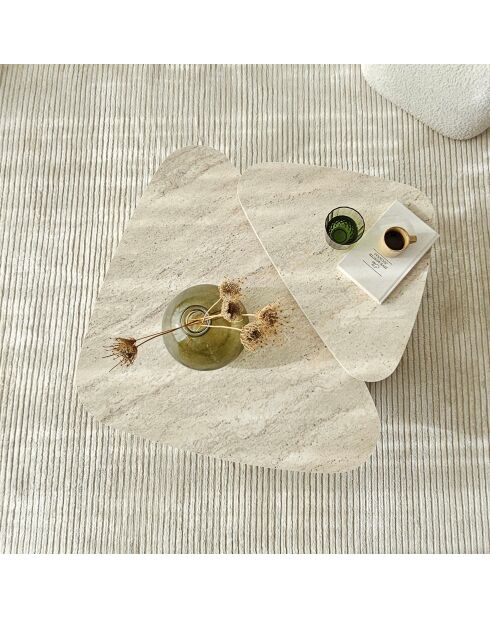 Set de 2 mesas de café Ballare de travertino, 90 x 35 x 60 cm